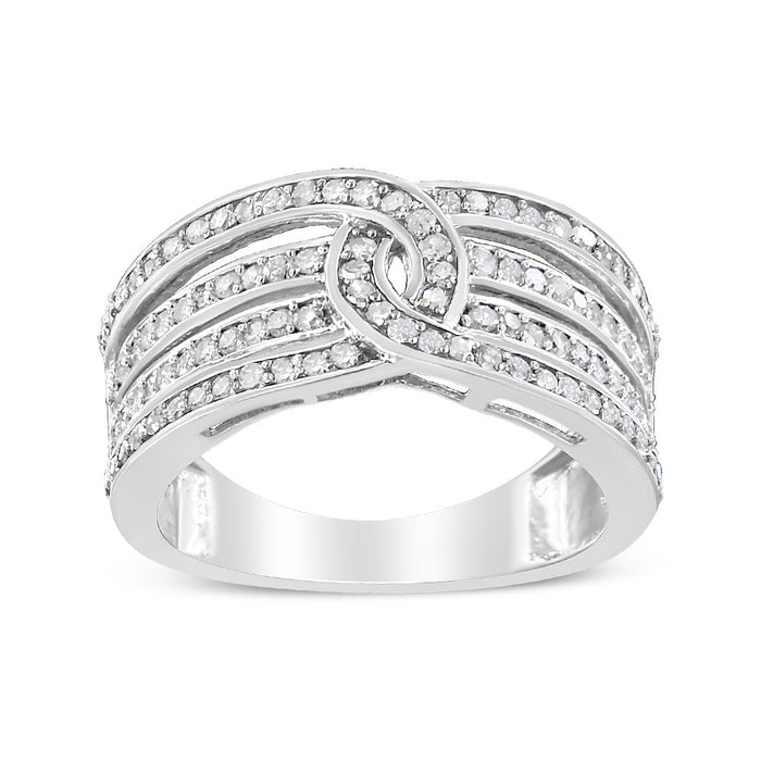 Anillo de banda bypass de varias hileras con diamantes de 1/2 ct. p.t. en plata de ley, foto 2