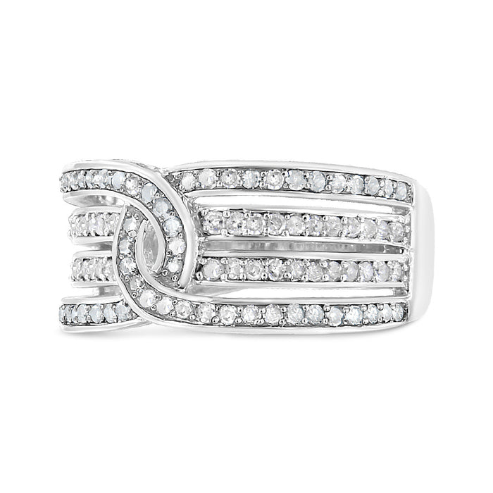 Anillo de banda bypass de varias hileras con diamantes de 1/2 ct. p.t. en plata de ley, foto 4