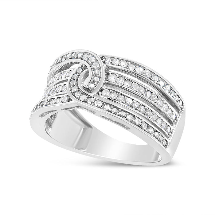 Anillo de banda bypass de varias hileras con diamantes de 1/2 ct. p.t. en plata de ley, foto 6