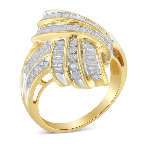 1 1/5 Ct. T.W. Diamond Bypass Cocktail Ring in 10K Yellow Gold, photo 1