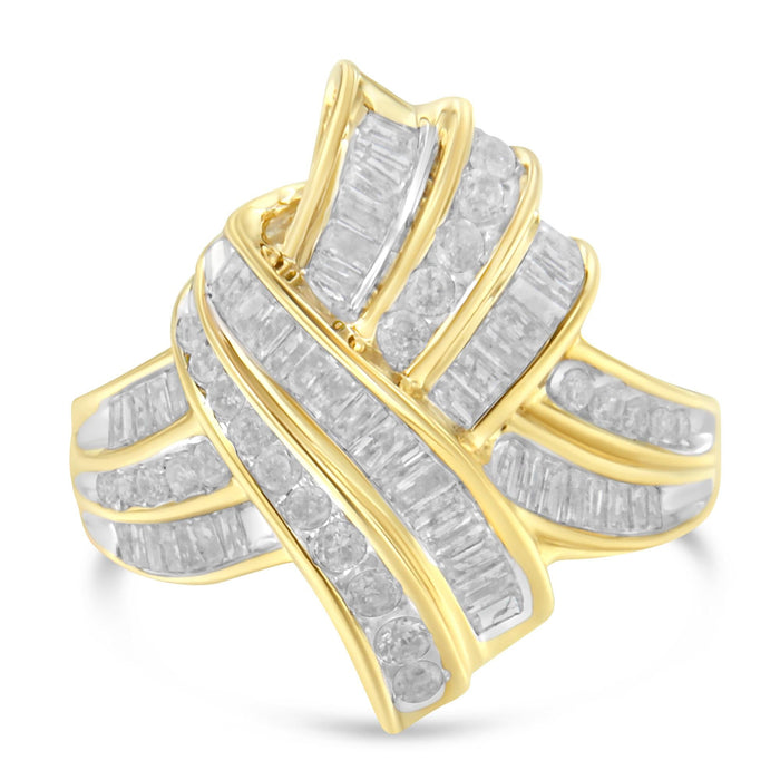 Anillo de cóctel bypass con diamantes de 1 1/5 ct. p.t. en oro amarillo de 10K, foto 4