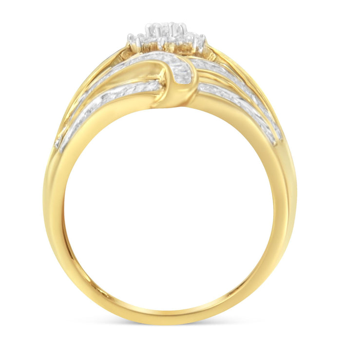 Anillo de cóctel flor y helecho con diamantes de 1 1/8 ct. p.t. en plata de ley con baño flash de oro amarillo de 10K, foto 2