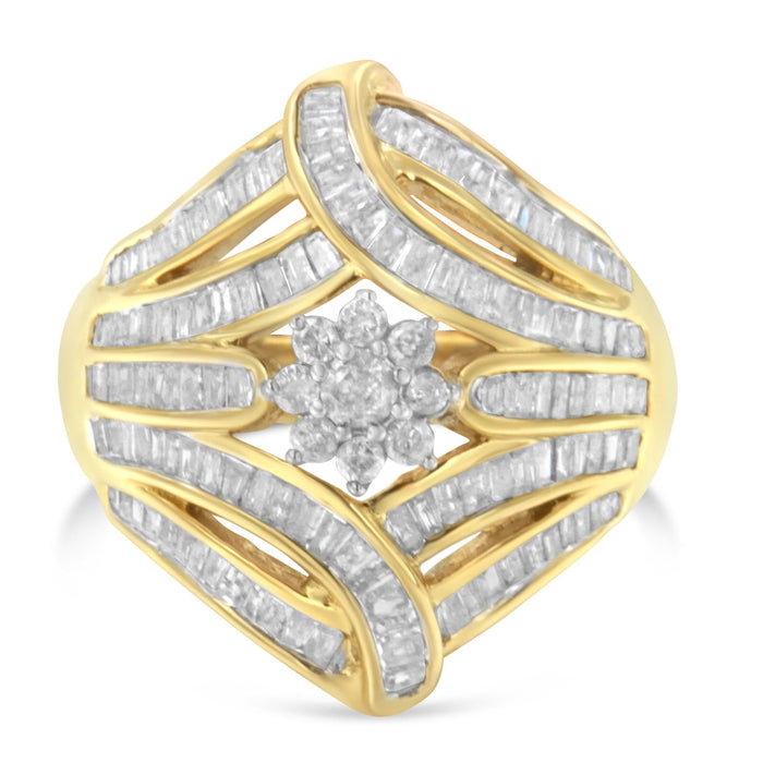 Anillo de cóctel flor y helecho con diamantes de 1 1/8 ct. p.t. en plata de ley con baño flash de oro amarillo de 10K, foto 4