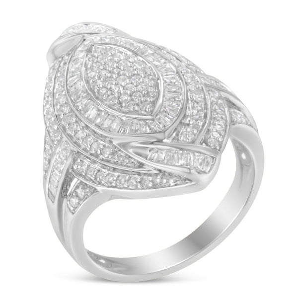 Anillo de cóctel de racimo marquesa con triple halo y nudo con diamantes de 1 1/8 ct. p.t. en plata de ley, foto 1