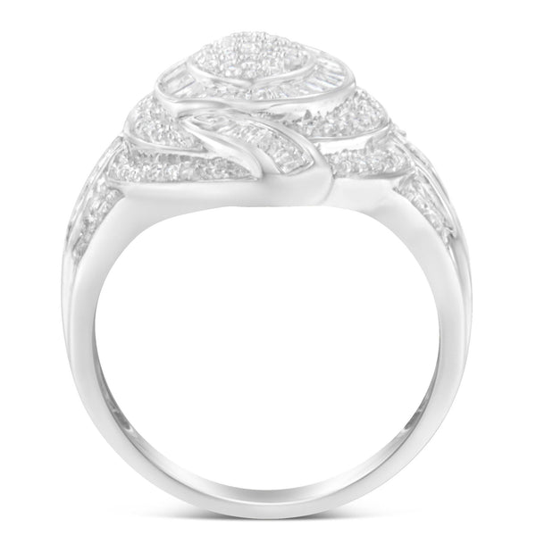 Anillo de cóctel de racimo marquesa con triple halo y nudo con diamantes de 1 1/8 ct. p.t. en plata de ley, foto 2