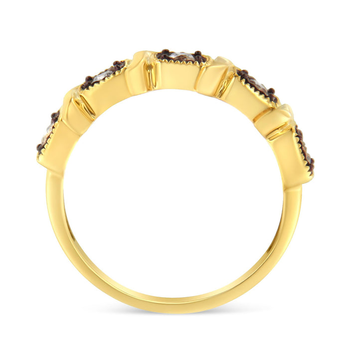 Anillo de banda Miracle-Set con 5 diamantes de 1/4 ct. p.t. en plata de ley con baño flash de oro amarillo de 10K, color J-K, claridad I2-I3, foto 2