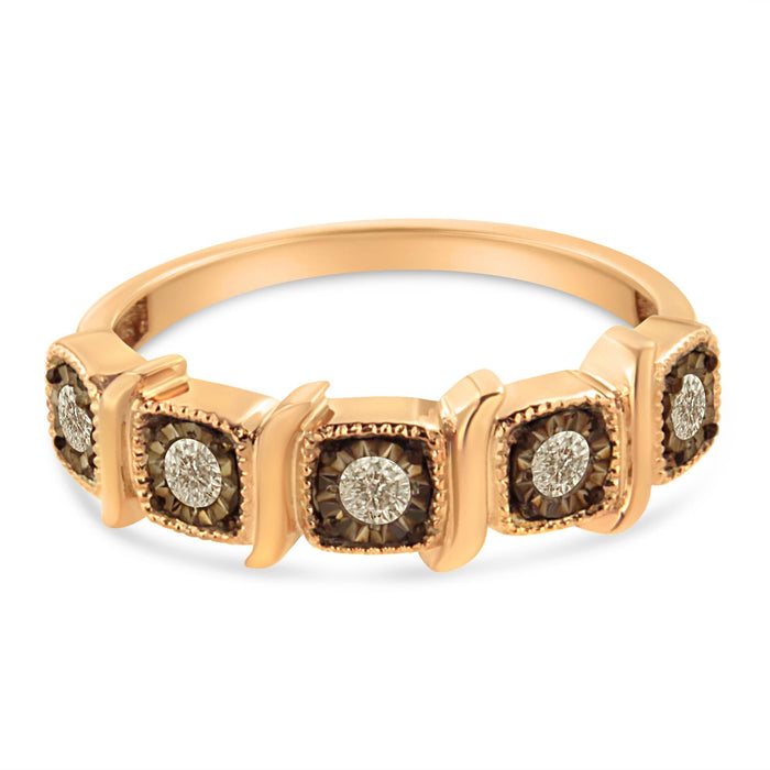 1/4 Ct. T.W. Miracle-Set Diamond 5-Stone Band Ring in 10K Rose Gold-Flashed Sterling Silver, photo 4