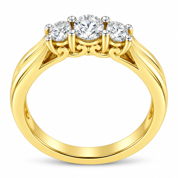 Anillo de tres piedras con diamantes de 0.50 ct. p.t. en oro amarillo de 10K, foto 4