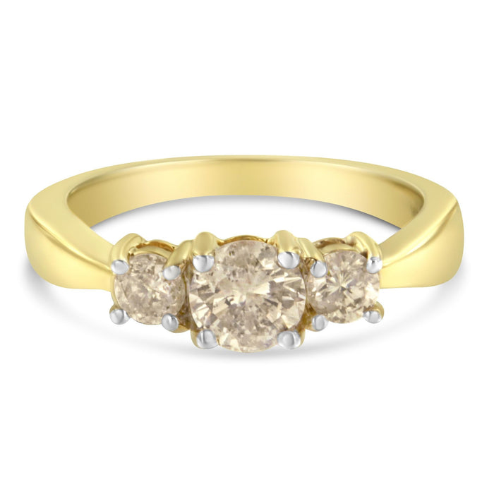 Anillo de banda de tres piedras con diamantes de 1 ct. p.t. en oro amarillo de 10K, color J-K, claridad I2-I3, foto 1