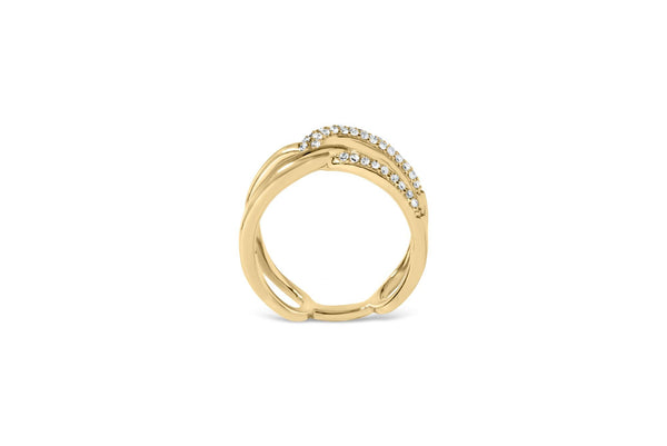 Anillo de banda cruzado calado con diamantes pavé de 1/4 ct. p.t. en plata de ley bañada en oro amarillo de 18K, foto 2
