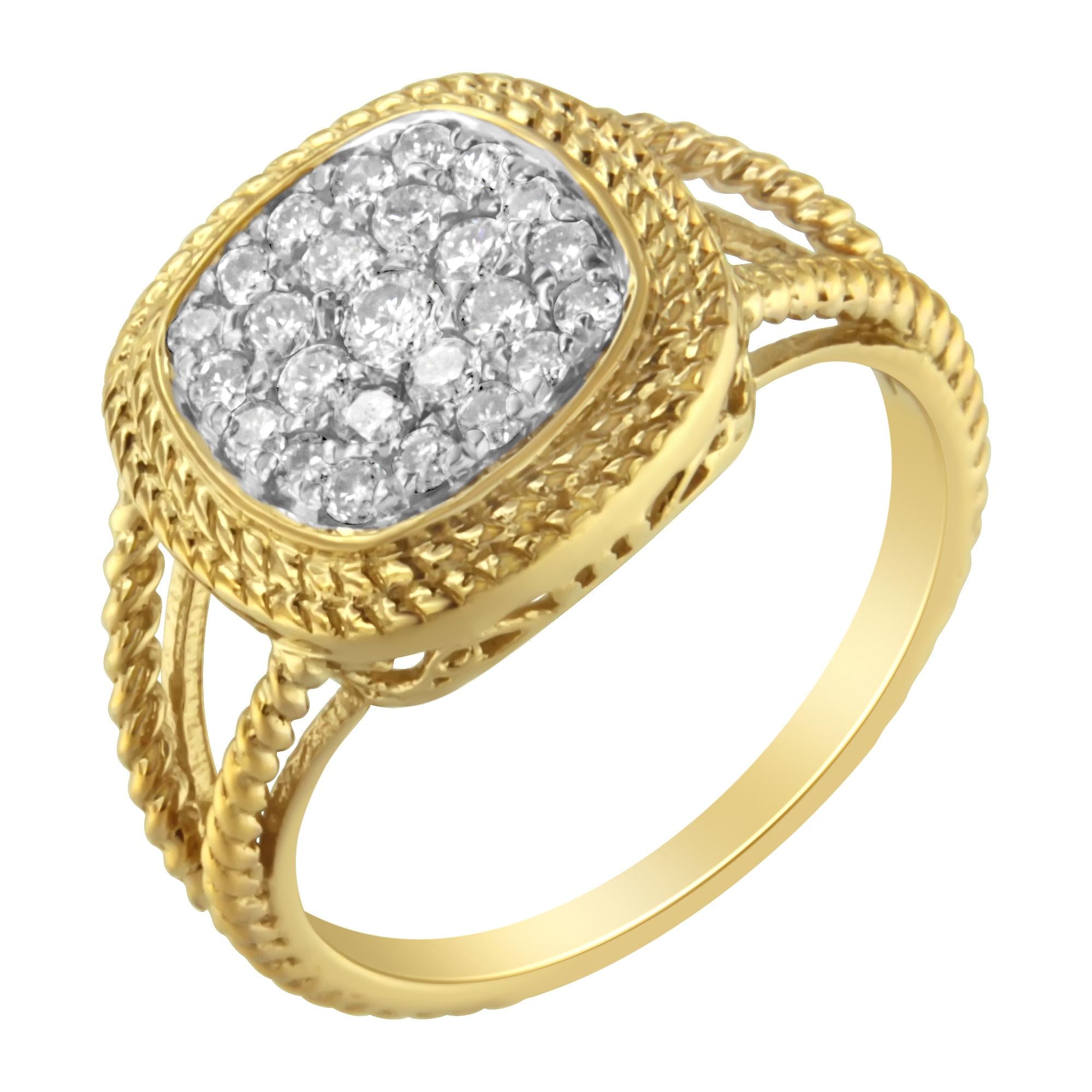 1/2 Ct. T.W. Diamond Square Cushion Cluster Split Shank Cocktail Ring in 10K Yellow Gold-Plated Sterling Silver, photo 1