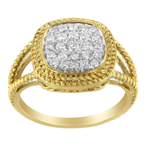 1/2 Ct. T.W. Diamond Square Cushion Cluster Split Shank Cocktail Ring in 10K Yellow Gold-Plated Sterling Silver, photo 2