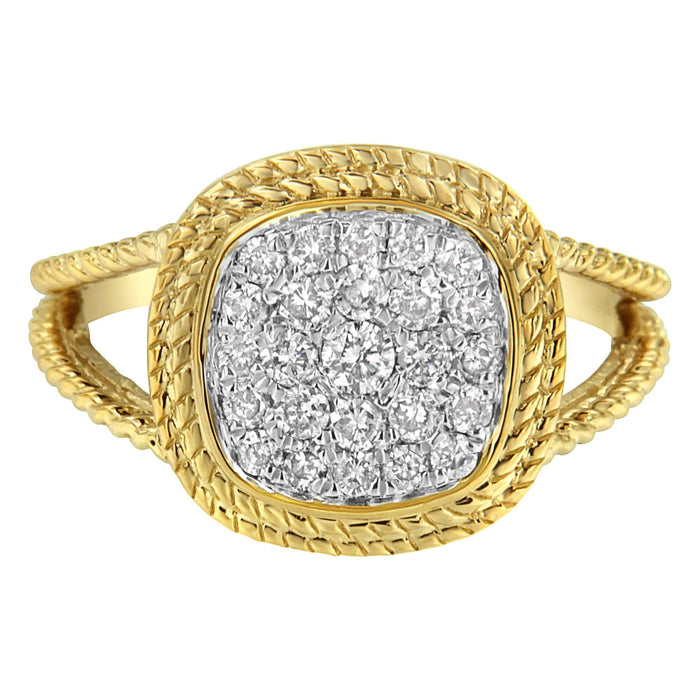 1/2 Ct. T.W. Diamond Square Cushion Cluster Split Shank Cocktail Ring in 10K Yellow Gold-Plated Sterling Silver, photo 5