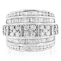Anillo de cóctel ahusado de varias hileras de canal con diamantes redondos y baguette de 2 ct. p.t. en plata de ley, foto 8