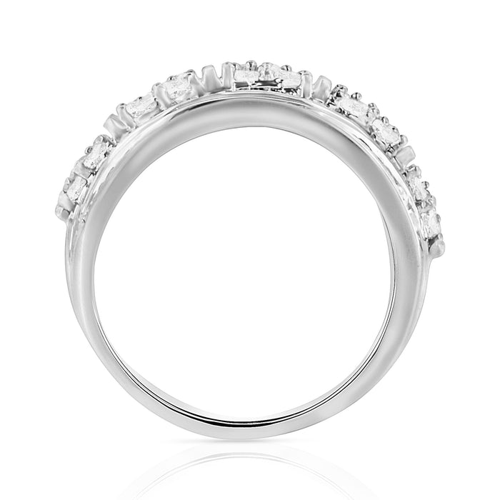 Anillo de cóctel ahusado de varias hileras de canal con diamantes redondos y baguette de 2 ct. p.t. en plata de ley, foto 10