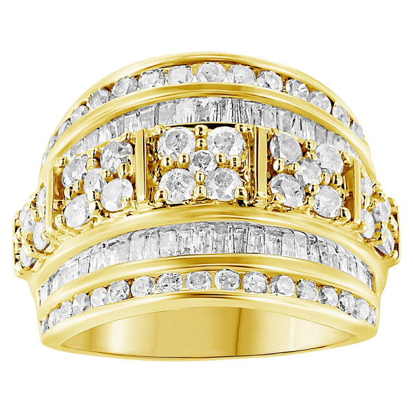 Anillo de cóctel ahusado de varias hileras de canal con diamantes redondos y baguette de 2 ct. p.t. en plata de ley, foto 1