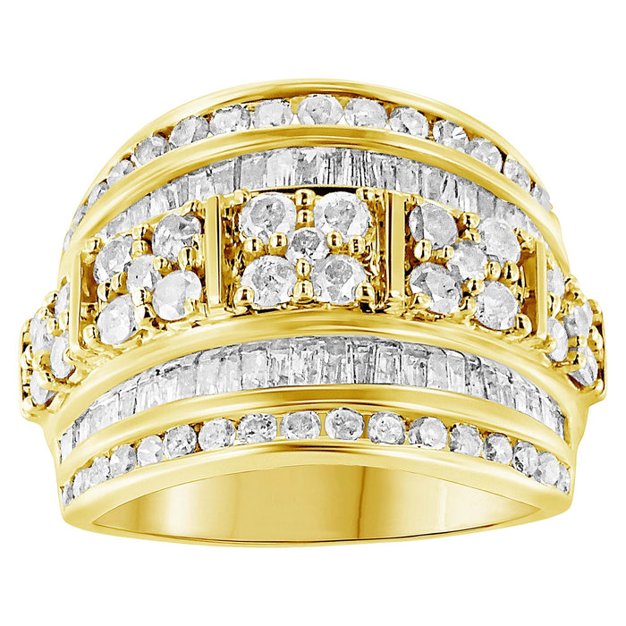 Anillo de cóctel ahusado de varias hileras de canal con diamantes redondos y baguette de 2 ct. p.t. en plata de ley, foto 1