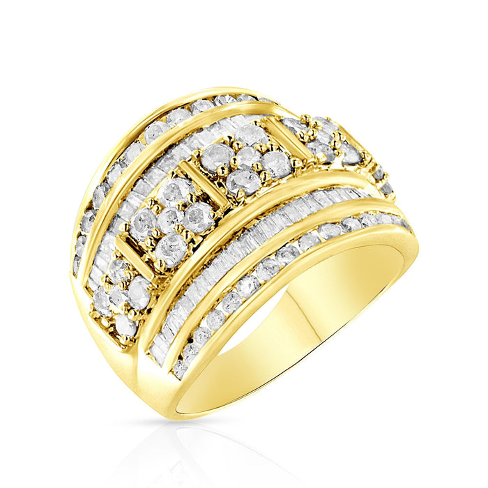 Anillo de cóctel ahusado de varias hileras de canal con diamantes redondos y baguette de 2 ct. p.t. en plata de ley, foto 3