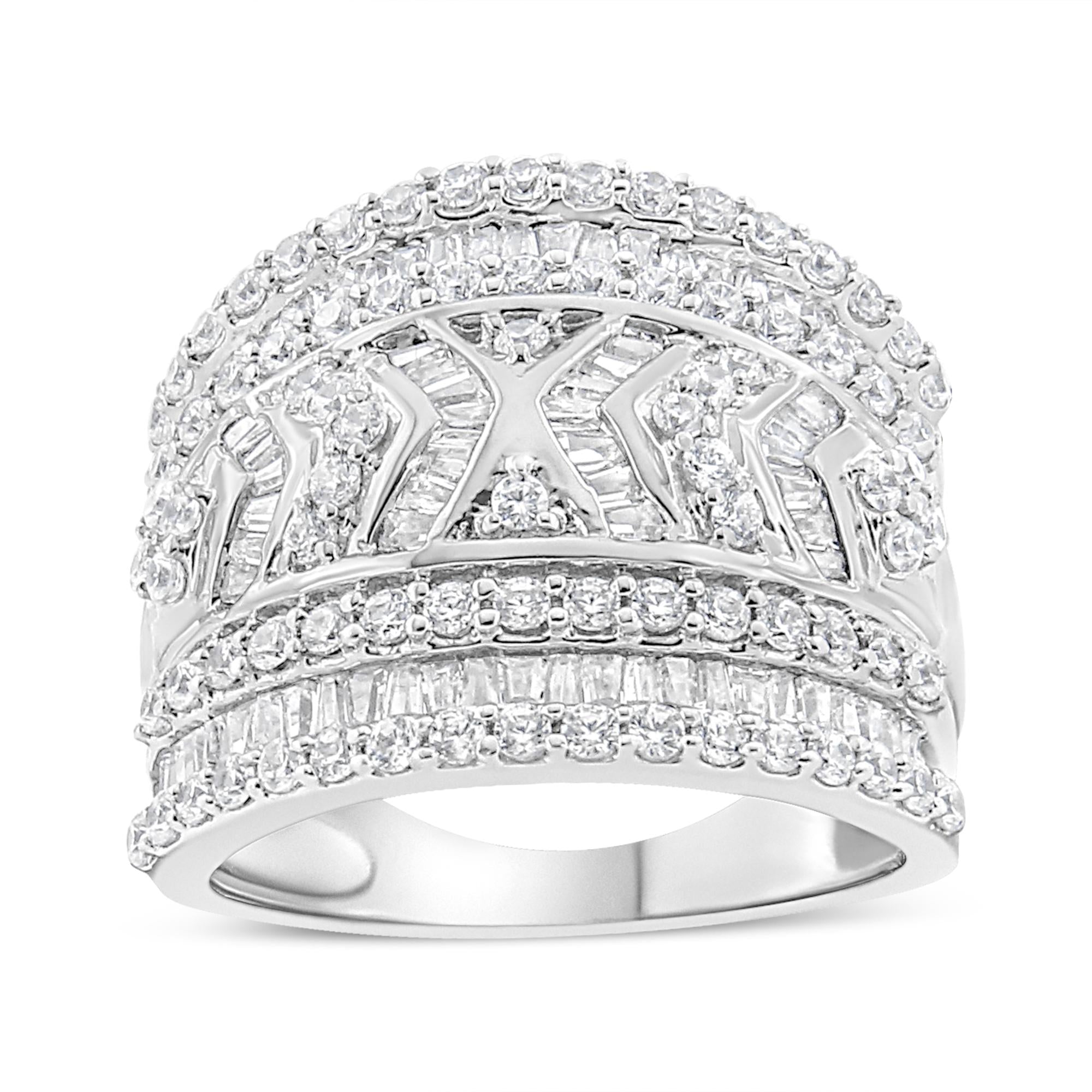 Anillo de banda de varias hileras con borde de diamantes de 2 ct. p.t. en plata de ley, foto 1