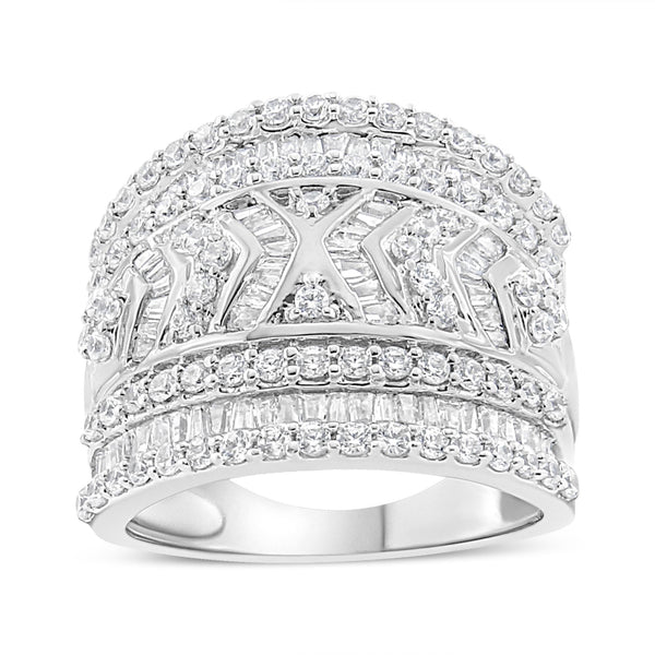 Anillo de banda de varias hileras con borde de diamantes de 2 ct. p.t. en plata de ley, foto 1