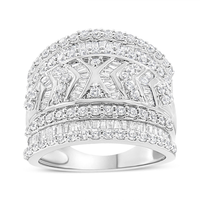 Anillo de banda de varias hileras con borde de diamantes de 2 ct. p.t. en plata de ley, foto 1