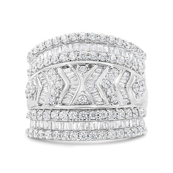 Anillo de banda de varias hileras con borde de diamantes de 2 ct. p.t. en plata de ley, foto 2
