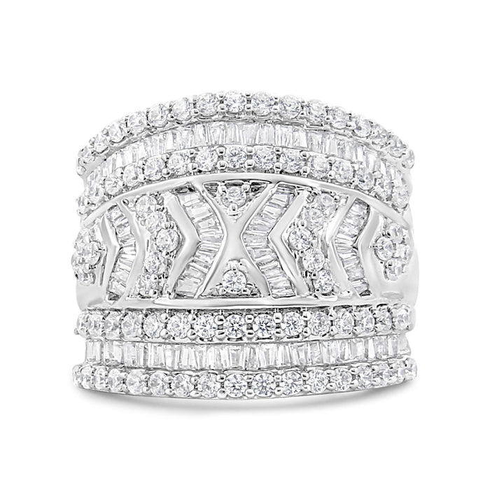 Anillo de banda de varias hileras con borde de diamantes de 2 ct. p.t. en plata de ley, foto 2