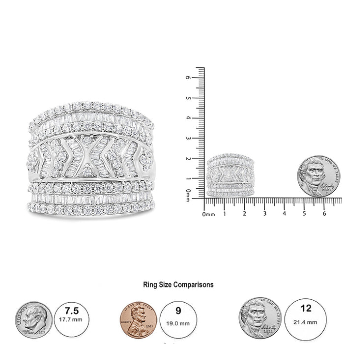 Anillo de banda de varias hileras con borde de diamantes de 2 ct. p.t. en plata de ley, foto 5