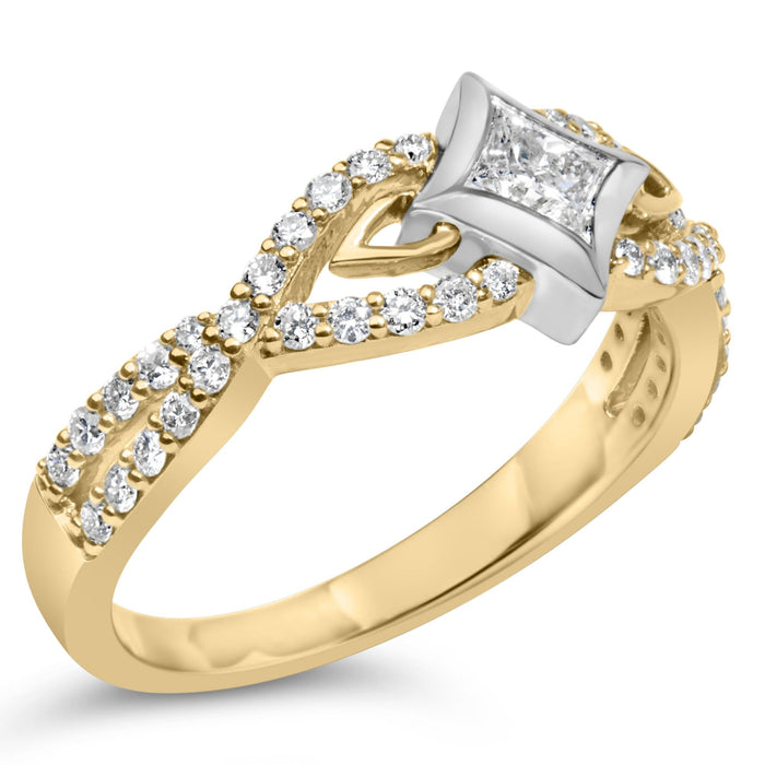 2/3 Ct. T.W. Color Diamond Kite and Twist Shank Ring in 10K Two-Tone Gold, photo 4