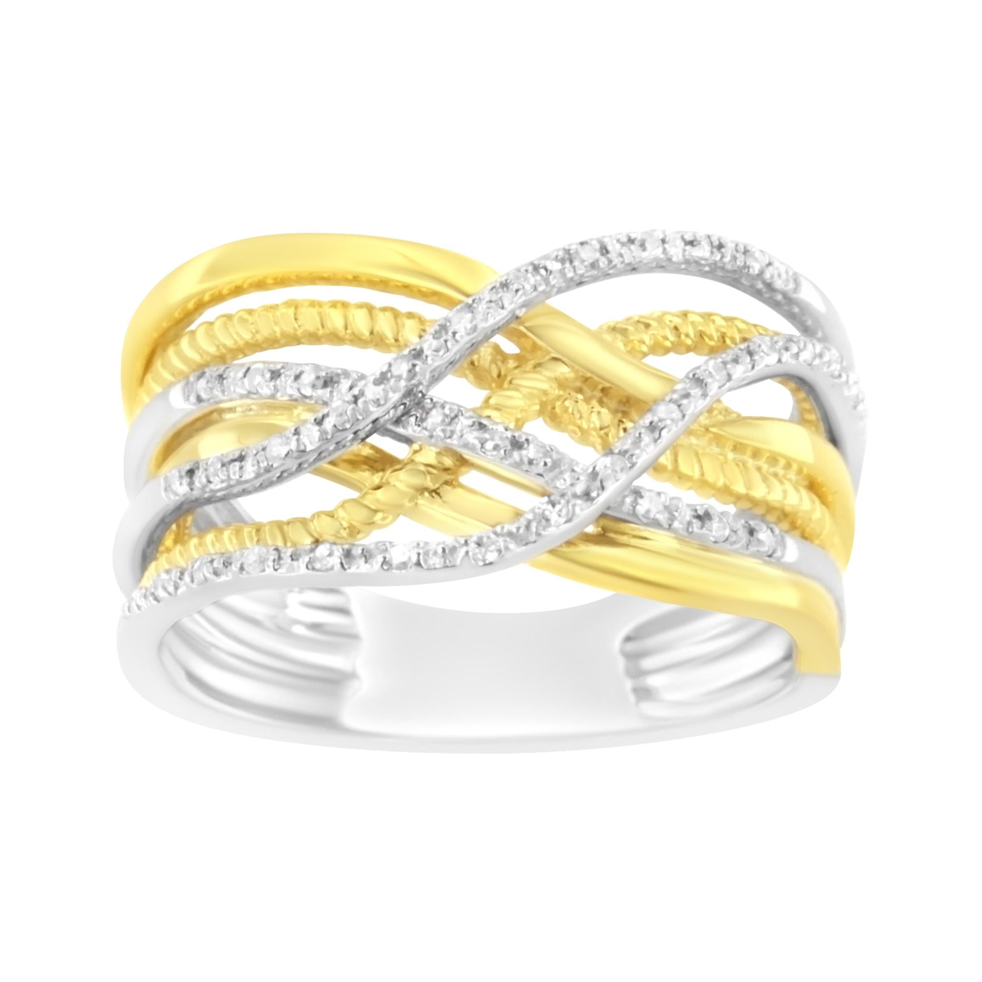 1/10 Ct. T.W. Diamond Multi Row Crossover Ring Band in 10K Yellow Gold-Plated Sterling Silver, photo 1