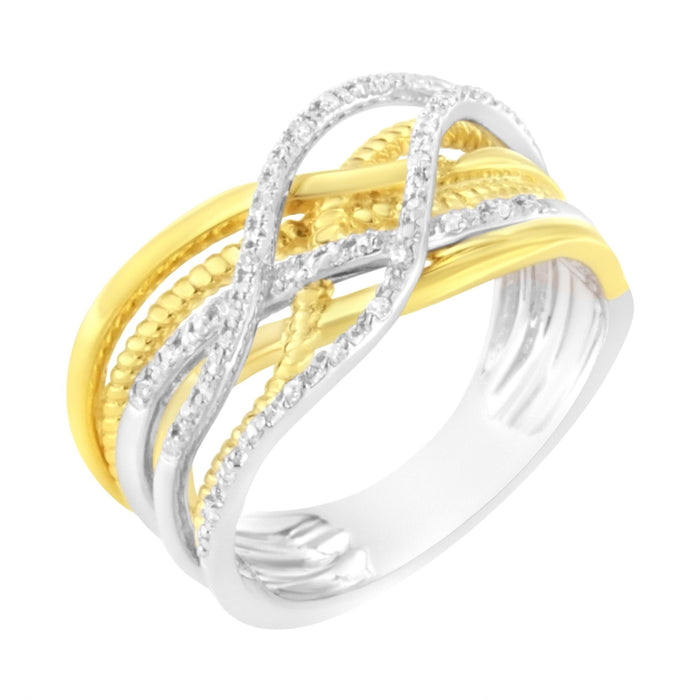 1/10 Ct. T.W. Diamond Multi Row Crossover Ring Band in 10K Yellow Gold-Plated Sterling Silver, photo 2