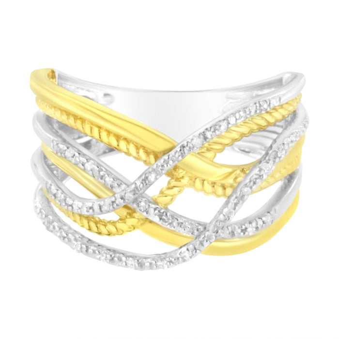 1/10 Ct. T.W. Diamond Multi Row Crossover Ring Band in 10K Yellow Gold-Plated Sterling Silver, photo 6