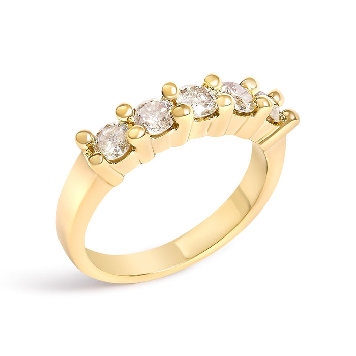 Anillo de banda de garras compartidas con 5 diamantes de 1 ct. p.t. en plata de ley bañada en oro amarillo de 14K, foto 4