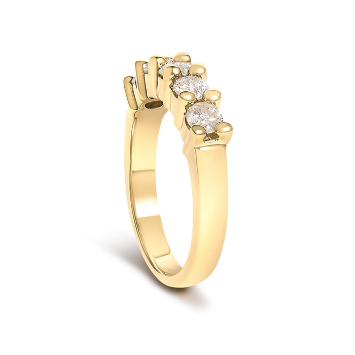 Anillo de banda de garras compartidas con 5 diamantes de 1 ct. p.t. en plata de ley bañada en oro amarillo de 14K, foto 5