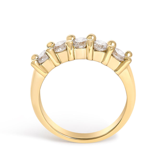 Anillo de banda de garras compartidas con 5 diamantes de 1 ct. p.t. en plata de ley bañada en oro amarillo de 14K, foto 6