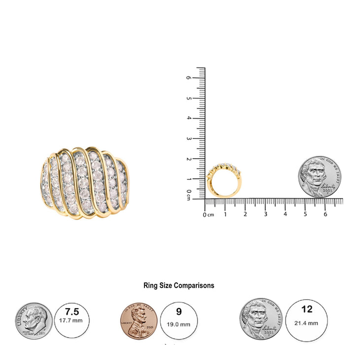 Anillo de banda de varias hileras con diamantes de 2 ct. p.t. en plata de ley bañada en oro amarillo de 14K, color J-K, claridad I1-I2, foto 5