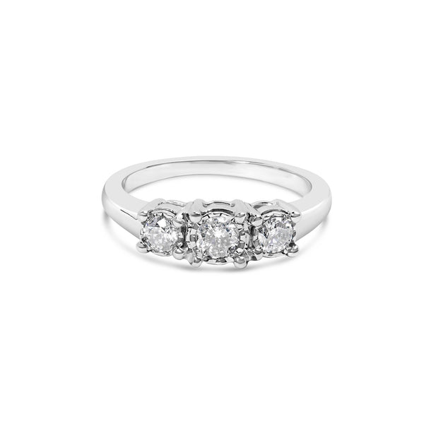 1/2 Ct. T.W. Miracle-Set Round Lab-Grown Diamond Three Stone Illusion Plate Ring in 14K White Gold, photo 1