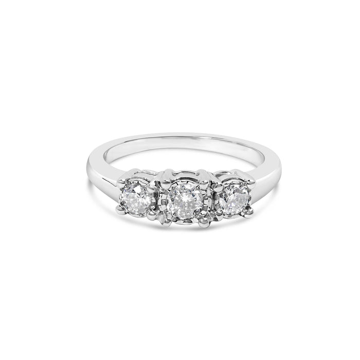 1/2 Ct. T.W. Miracle-Set Round Lab-Grown Diamond Three Stone Illusion Plate Ring in 14K White Gold, photo 1