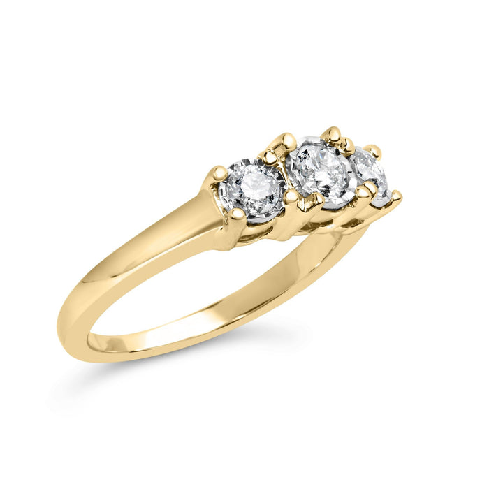 Anillo Miracle-Set de tres piedras con placa ilusión y diamantes redondos de 1/2 ct. p.t. en oro amarillo de 10K, foto 4