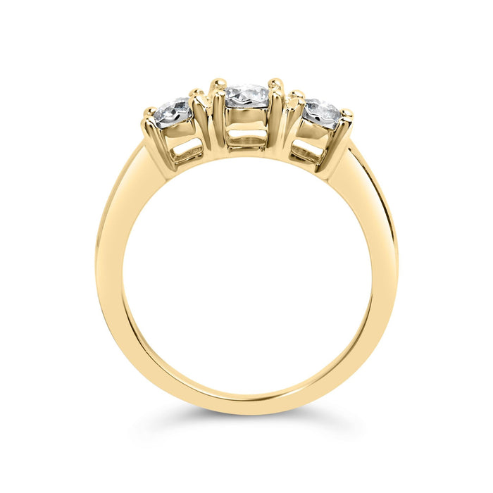Anillo Miracle-Set de tres piedras con placa ilusión y diamantes redondos de 1/2 ct. p.t. en oro amarillo de 10K, foto 6