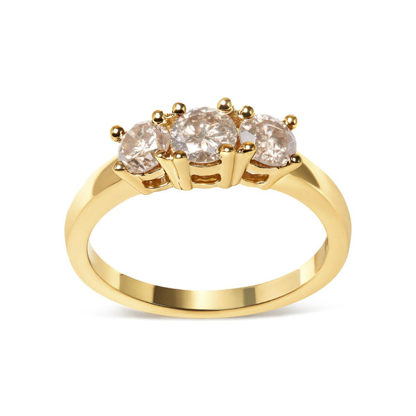 1 Ct. T.W. Champagne Diamond 3-Stone Band Ring in 10K Yellow Gold, photo 2