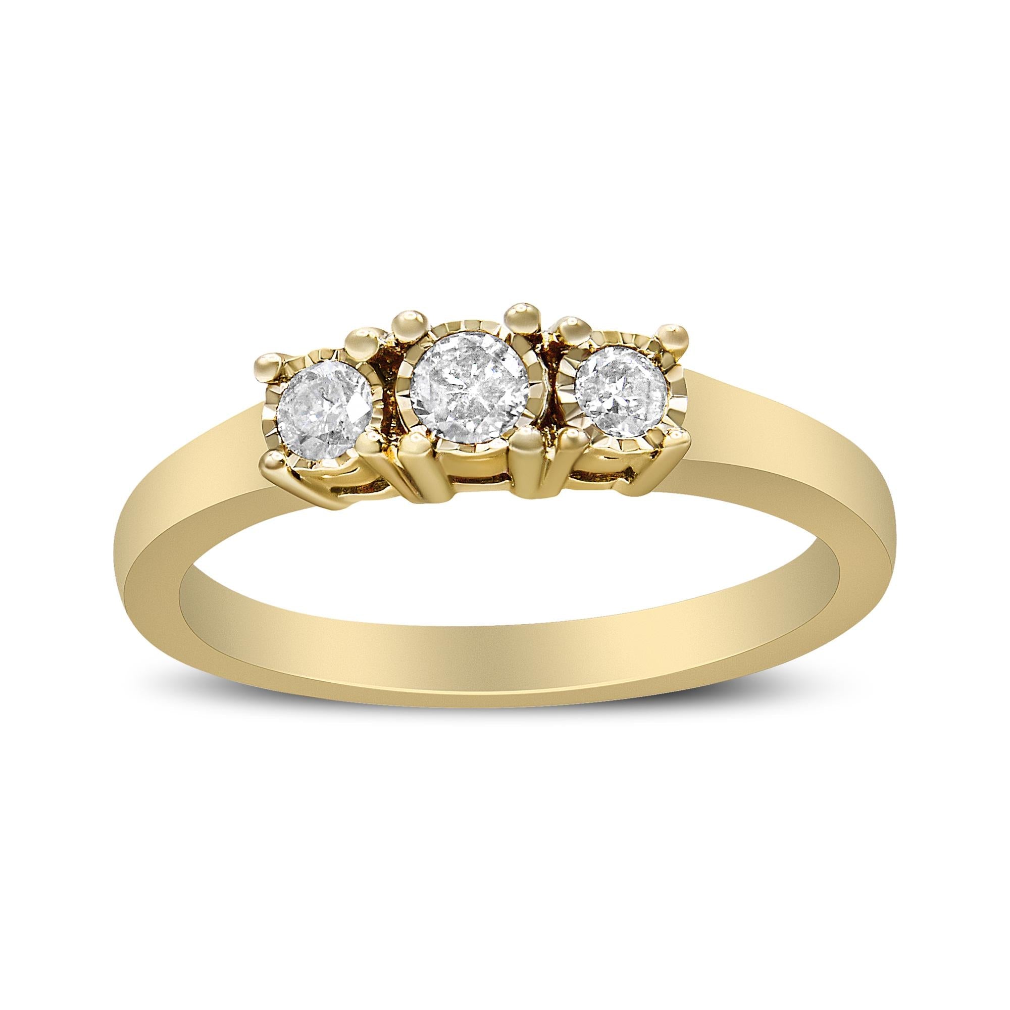 1/4 Ct. T.W. Diamond 3 Stone Illusion Plate Ring in 14K Yellow Gold-Plated Sterling Silver, photo 1