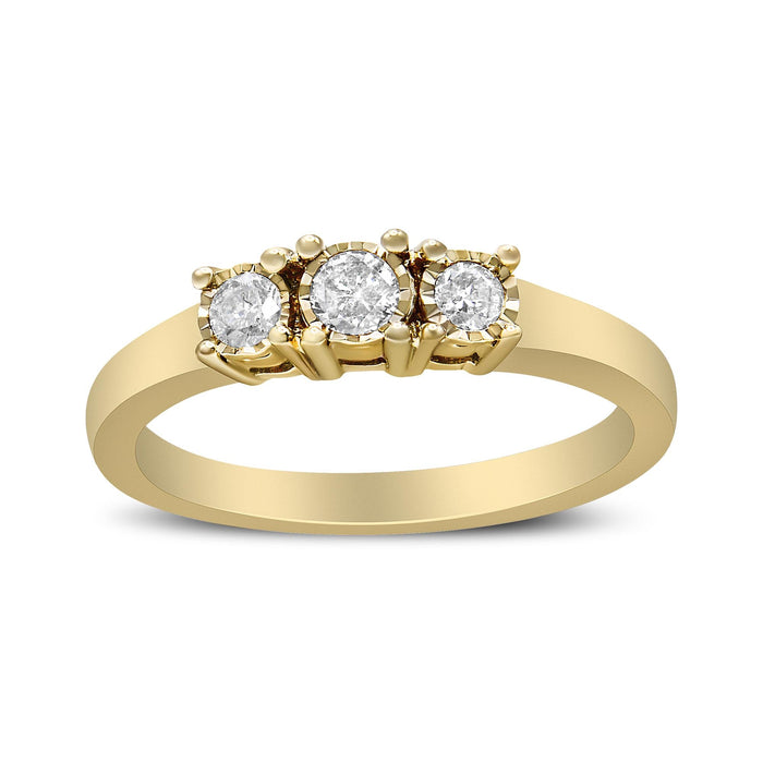 1/4 Ct. T.W. Diamond 3 Stone Illusion Plate Ring in 14K Yellow Gold-Plated Sterling Silver, photo 1