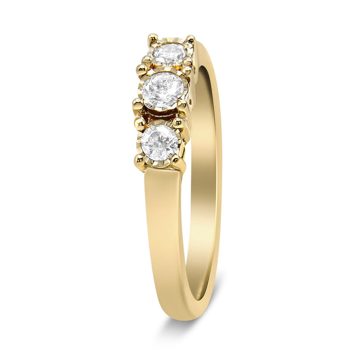 1/4 Ct. T.W. Diamond 3 Stone Illusion Plate Ring in 14K Yellow Gold-Plated Sterling Silver, photo 5
