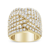 Anillo de banda llamativo bypass cruzado de ocho hileras con diamantes de 3 ct. p.t. en oro amarillo de 10K