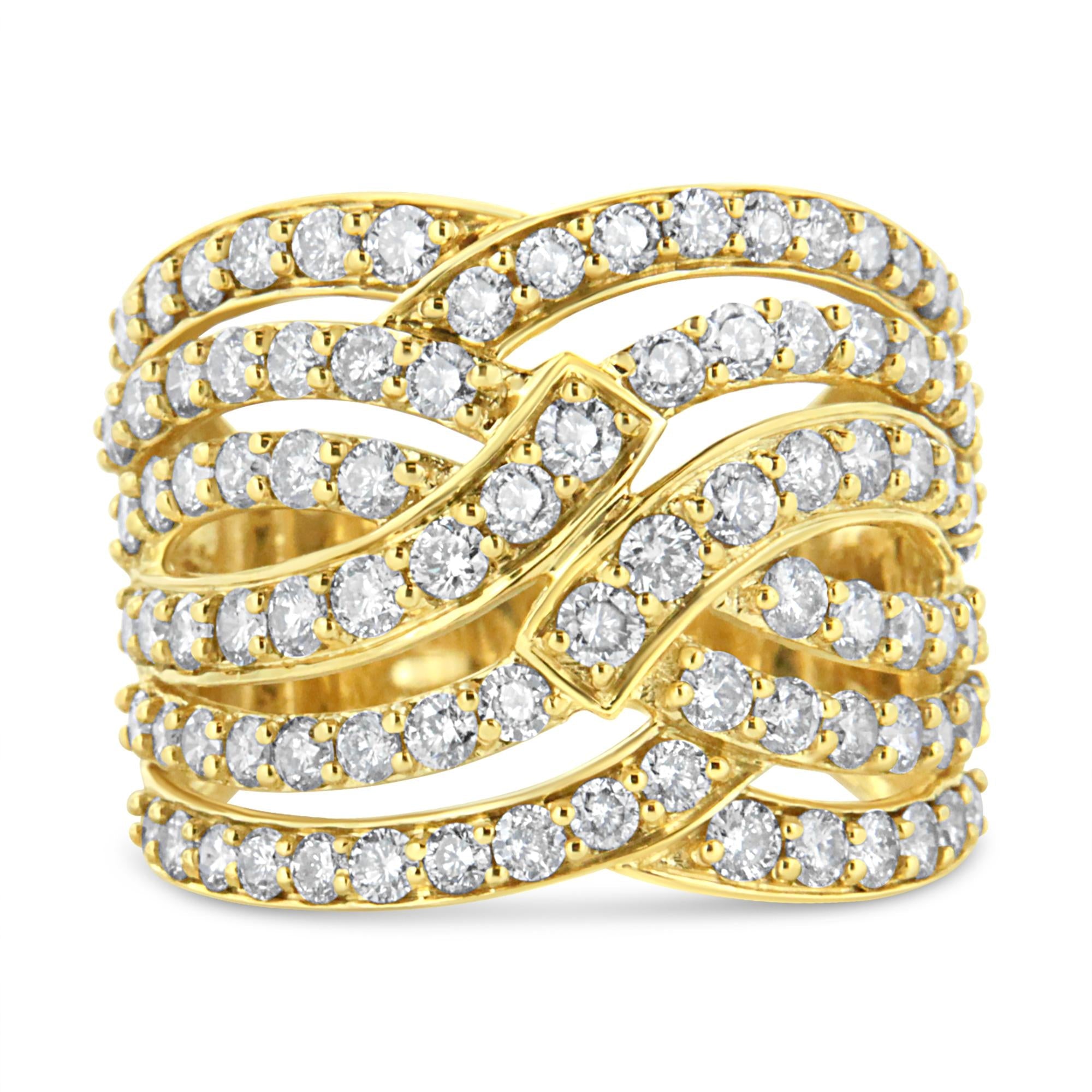 3 Ct. T.W. Diamond Multi Row Bypass Wave Cocktail Band Ring in 10K Yellow Gold, photo 1