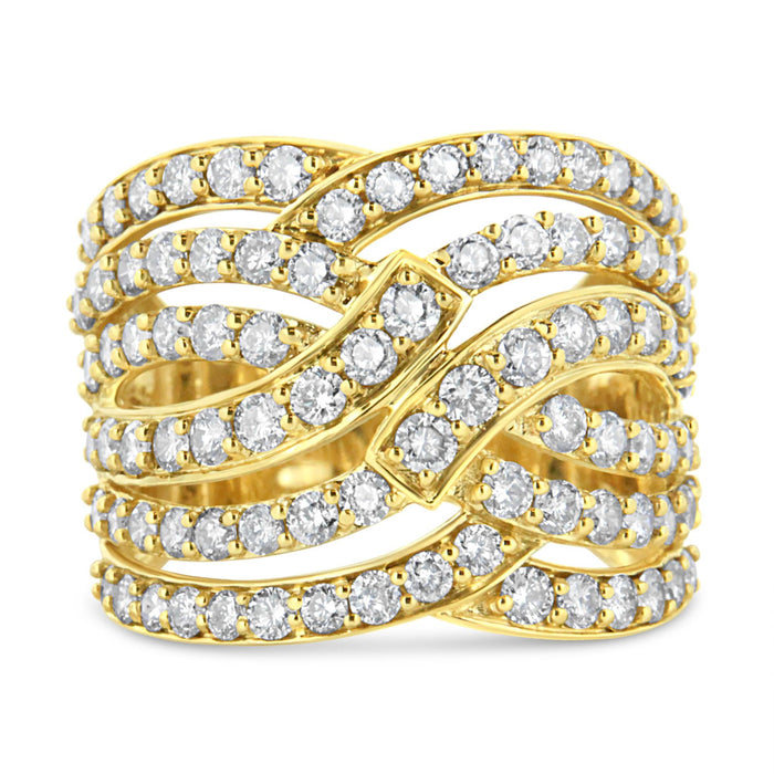 3 Ct. T.W. Diamond Multi Row Bypass Wave Cocktail Band Ring in 10K Yellow Gold, photo 1
