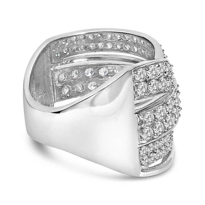 Anillo de banda bypass sobrepuesto con diamantes talla redonda de 2 ct. p.t. en plata de ley, foto 2