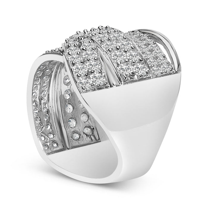 Anillo de banda bypass sobrepuesto con diamantes talla redonda de 2 ct. p.t. en plata de ley, foto 5