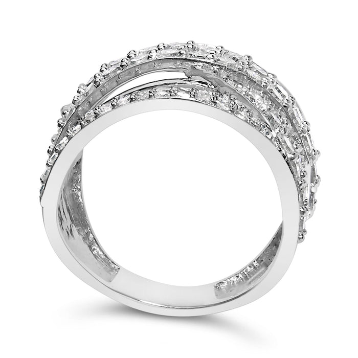 Anillo de banda bypass sobrepuesto con diamantes talla redonda de 2 ct. p.t. en plata de ley, foto 6